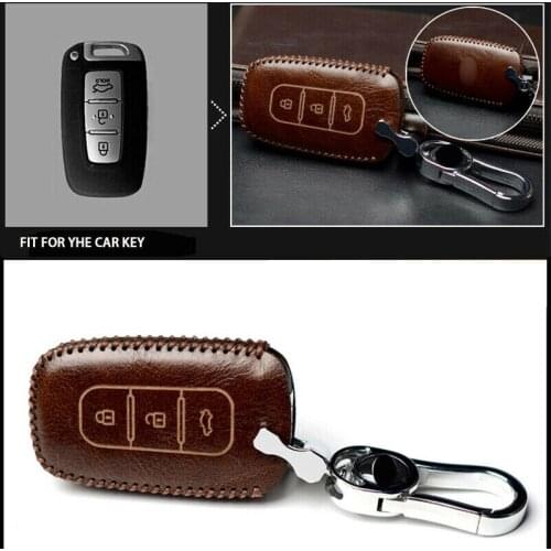 Vintage Genuine Leather 3 4 Buttons Car Remote Key Cover Case Holder For Hyundai Sonata Veloster Elantra