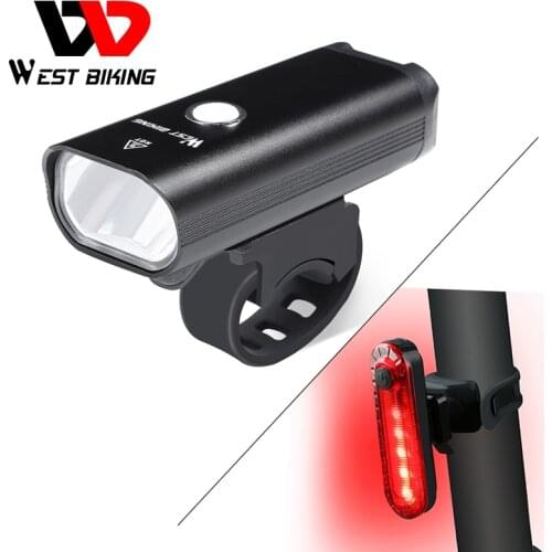 WEST BIKING Bicycle Light Waterproof USB Rechargeable Safety Warning Lamp Cycling Headlight with Tail Light MTB Bike Lights