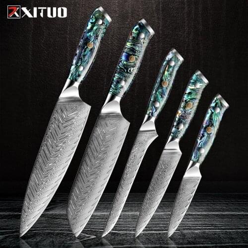 XITUO New Kitchen Knive Set Damascus Steel Sharp Chef Knife Cooking Tool Meat Slicing Cutter Fruit Utility Santoku Knife Cutlery