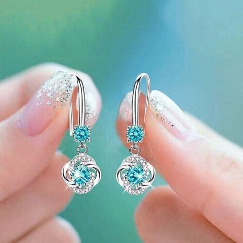 Boho Female Crystal Blue Pink White Drop Earrings Fashion Zircon Stone Earrings For Women