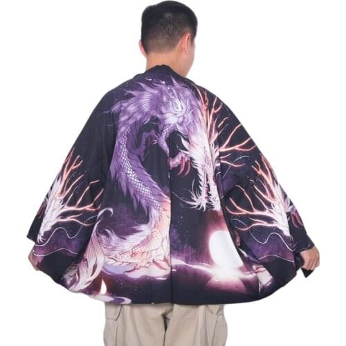 Plus Size Dragon Print Loose Japanese Streetwear Cardigan Men Harajuku Haori Kimono Male Cosplay Blouse Yukata Shirts