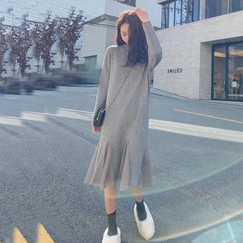Women Casual Maxi Dress Autumn Knitting Party Dress Loose Sweater Long Dresses Plus Size