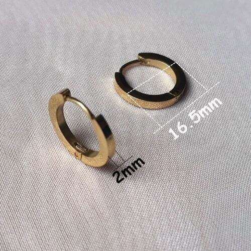 Gold Color 2 Size Women Hoop Earrings Ear Loop Smooth Ring Polishing 316 Stainless Steel Jewelry Anti Allergy