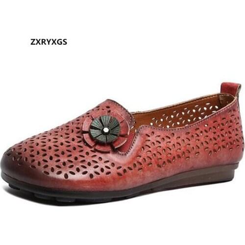 ZXRYXGS Brand Light Comfortable Breathable 100% Genuien Leather Shoes Sandals Women Flats 2021 New Classic Flowers Fashion Shoes