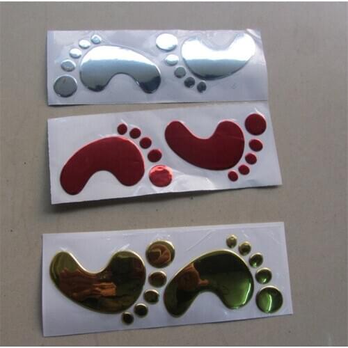 1 Pair 3D PVC Baby Footprint Chromed Car Sticker PVC Stereoscopic Little Feet Car Stickers Gold Silver Red Color