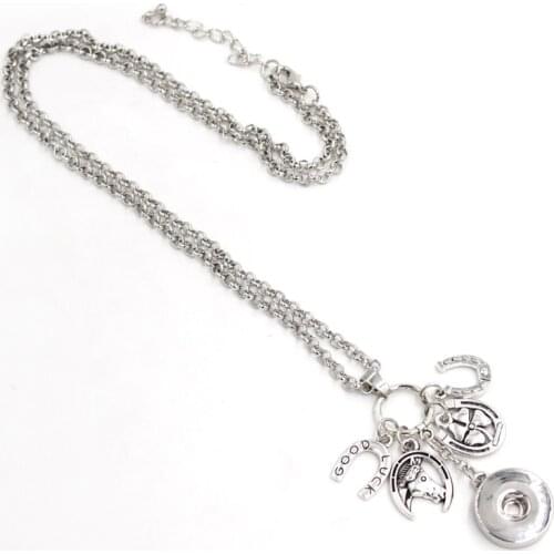 1PC 18mm Snaps Jewelry Equestrian Horse Shoe Pendant Necklace Good Luck Horseshoe Snap Necklaces