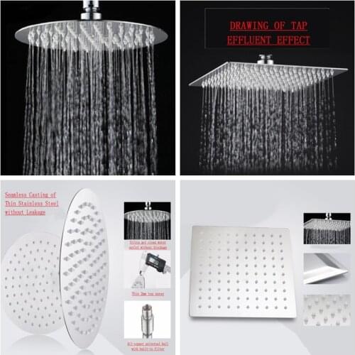10/8/6 Inch Stainless Steel Ultra-thin Waterfall Shower Heads Rainfall Shower Head Rain Square Round Household High Quality Tool