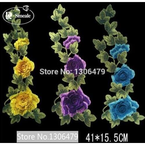 2PCS 3D Embroidered Lace Applique Fabric Wedding Dress Accessories DIY Sew Cloth Lace Decorative Patch RS437