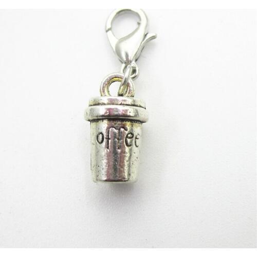 2018 New 20pcs/lot Silver coffee cup dangle charms lobster clasp charms DIY bracelet pendant hanging charms jewelry accessory