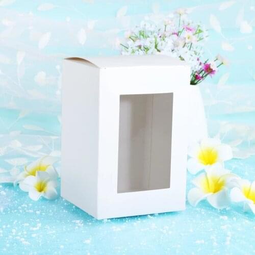 50pcs/lot-7*7*14cm White Paper Gift Box with PVC window For packing/protecting gift toys luxury gift box toy storage box