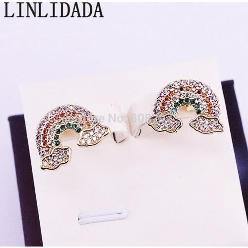 8Pair Rainbow Design Paved Colorful CZ Women Girls Stud Earrings Fashion Jewelry Gifts