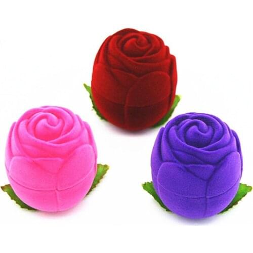 Velvet Rose Shaped Ring Earring Boxes Carrying Cases for Engagement Wedding Jewelry Boxes Gift Case Holder for Lovers