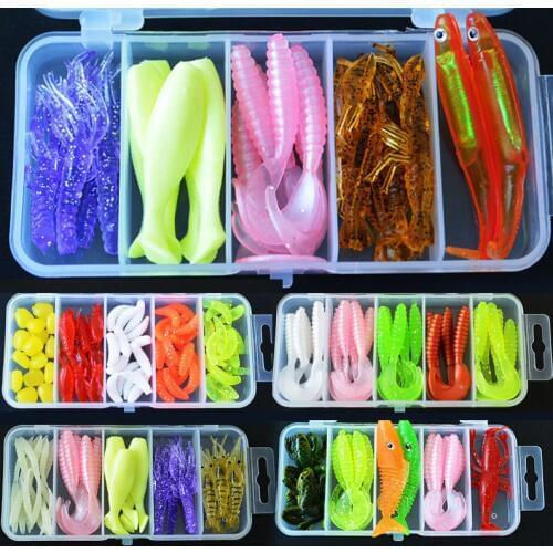 Free Shipping Artificial Soft Fishing Lure Shad Silicone Worm Bait Set Easy Shiner Lure Kit Strong Flshy Smell YU018