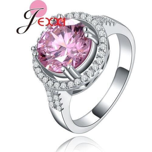 Free Shipping Romantic Design Pink CZ Crystal 925 Sterling Silver Women Wedding Engagement Rings Bridal Jewerly