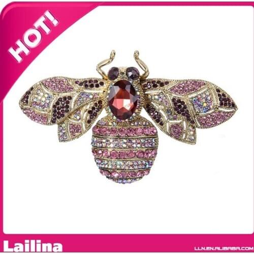 Rhinestone Crystal Honeybee Insect Brooch blown & Pink Rhinestone
