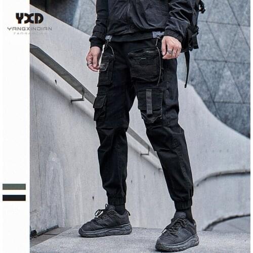 Mens Army Pants For Man 2021 Autumn Winter Fashion High Street Color Block Pocket Youngster Tactical Cargo Pants Male Trousers