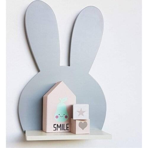 Nordic Baby Kids Room Wooden Storage Wall Shelf Decoration Cute Rabbits Bear Storage Rack Floating Shelves Home Decor Organizer