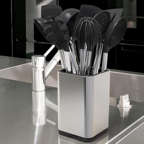 Stainless Steel Kitchen Utensil Holder Kitchen Cutlery Storage Utensil Organizer Modern Rectangular Design 17X11cm