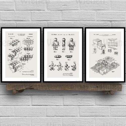 Kids Poster Vintage Blueprint Picture Legos Blocks Patent Toy Print Decoration Canvas Painting Nursery Child Room Wall Art