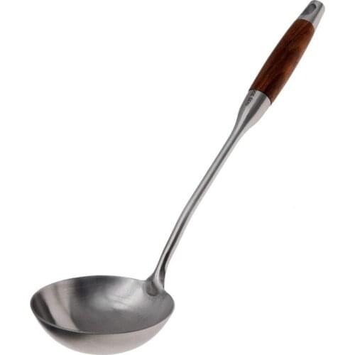 Long Soup Ladle, 304 Stainless Steel Large Kitchen Soup Spoon Ladle with Pear Flower Wood Handle