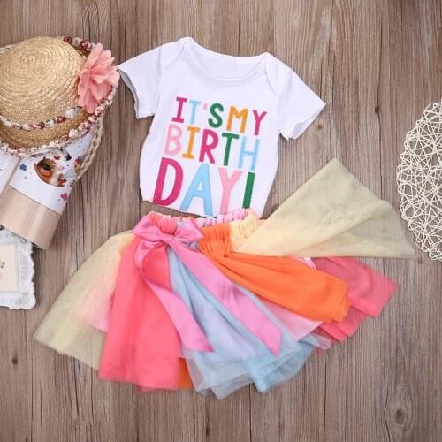 UK It’s My Birthday T-Shirt Tutu Skirt Baby Kids Girls Party Colourful Dress Set Summer Clothing