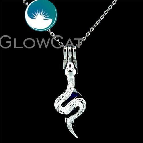 GLOWCAT K545 Animal Snake Beads Cage Aromatherapy Oyster Pearl Cage Locket Necklace 18" Stainless Chains