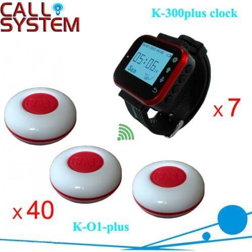 Hot sale Watch caller button service 7 wrist clock with 40 table buzzer for guest 433.92mhz