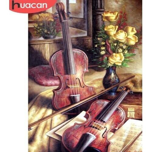 HUACAN Diamond Painting New Violin Flower 5D DIY Diamond Embroidery Landscape Pictures Of Rhinestones Mosaic Decor For Home