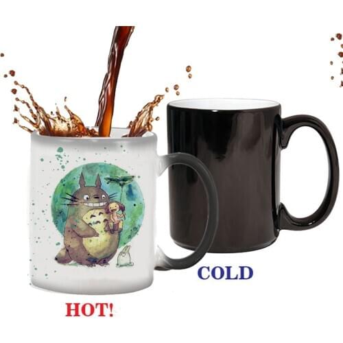 Cartoon Fat Cat and Kids Coffee Mug 11oz Heat-sensitive Magic Ceramic Color Changing Tea Milk Cup Friend Gift