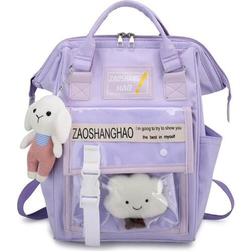 Korean Harajuku High School Backpacks for Teenage Girls Purple Ita Clear Women Travel Backpack Candy Color Ring Students Bags