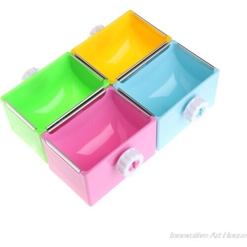 Pet Feeding Bowl Rectangle Plastic Fix Cage Food Water Feeder For Rabbits Cats D30 20 Dropshipping