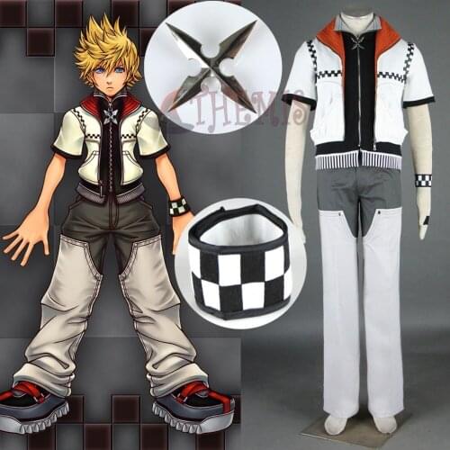 MMGG Cool Kingdom Hearts Roxas Cosplay Costumes High Collar White Coat Two Zippers Outfit Full Set For Kids Man Plus Size