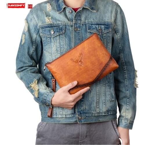 Leather Men Clutch Bag Large Capacity Envelope bag Men Wallets handbag Cell Phone Pocket card holder zip Long Purse Money Bags