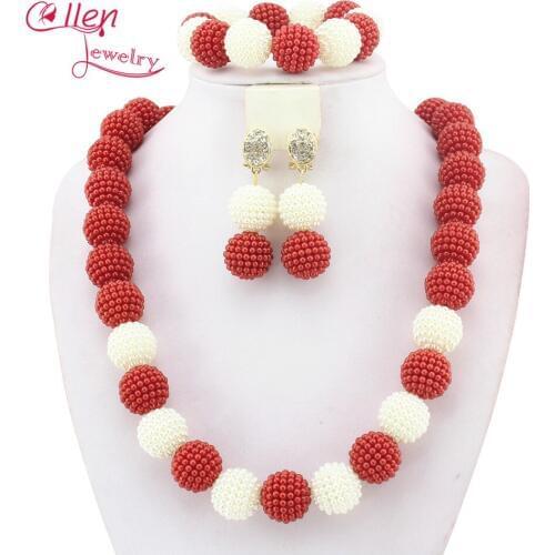 Red/White nigerian Wedding beads Bridal Jewelry Set Dubai beaded African Beads Jewelry Set Women Fashion necklace W13566
