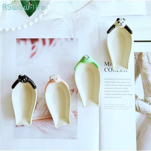 Creative Cute Cartoon Ceramic Animal Hot Spring Sauce Dish Spoon Snack Plate Soy Lovly Serving Platter Solid Cheese Side Plates