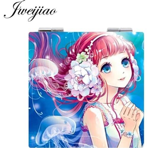 Youhaken Photo Printed on PU Leather Square Makeup Mirror 1X/2X Magnifying Compact Mini Folding Portable Pocket Mirror espejo