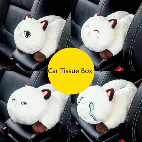 Multifunctional Car Armrest Box Puming Box Hanging Seat Back Cute Cat Cartoon Tissue Bag Ornament