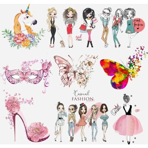 Fashion Girl Patches Cartoon Cute Butterfly Heat Transfers Patch For Clothing Children Girls Dress T-shrits Iron On Transfer