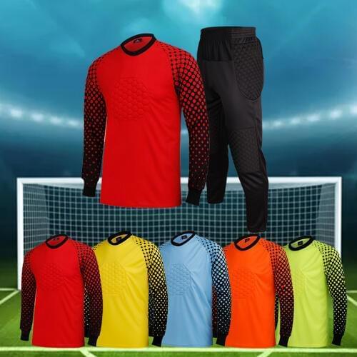 Mens Goalkeeper Uniform Protective Football Suit Strengthen Sponge Football Jersey Training Long Goalkeeper Sleeve and Pants