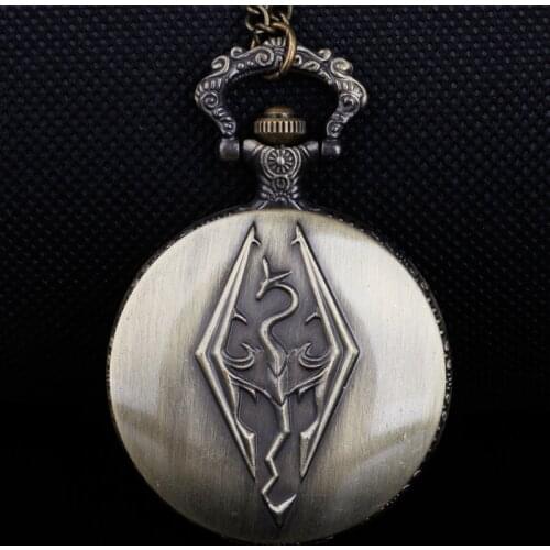 Bronze Game Theme Quartz Pocket Watch with Chain Pendant Necklace Mens Women Fob Watch