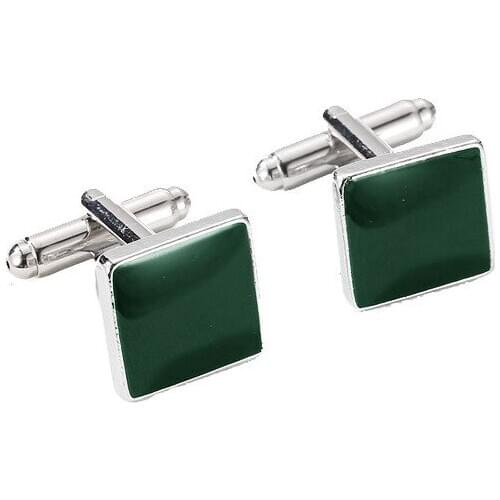 Business Suit Shirt Coffee Dark Green Squares Cross Alloy Silver Plated Glossy Surface Cuff-links Sleeve Buttons for Men