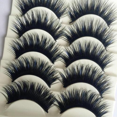 False Eyelashes Bicolor Blue + Black Natural Cross Thick Makeup False Eyelashes Extended Eye Makeup