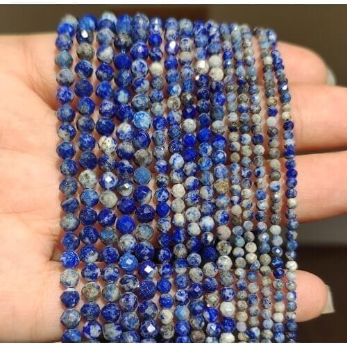 Natural Faceted Blue Lapis Lazuli Beads Round Loose Bead For Jewelry Making 15" 2/3/4mm DIY Bracelets Pendant Necklace wholesale