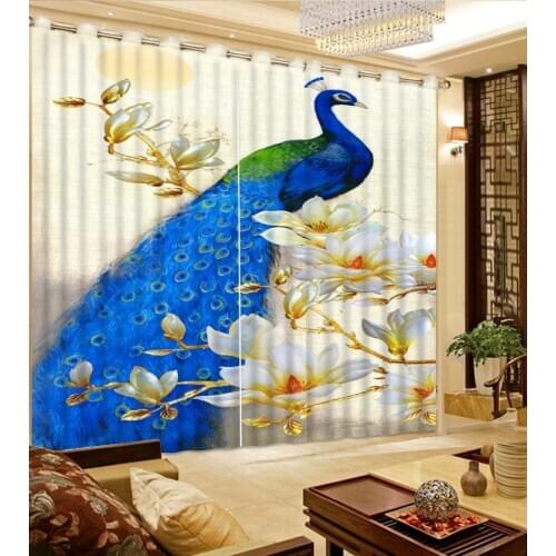New Custom 3D Beautiful photo print curtains Peacock magnolia flower flower curtains beautiful window curtains