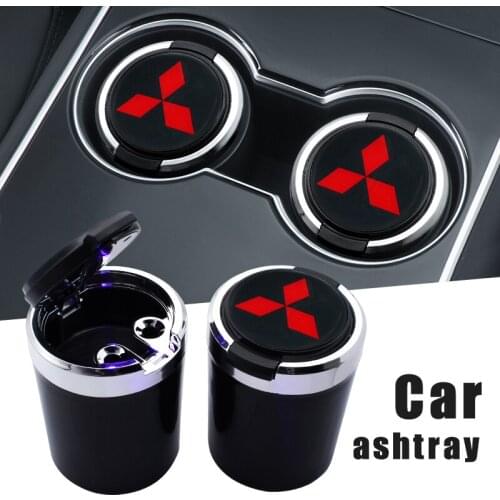 1/2pcs Car Logo Ashtray LED Blue Light Ashtray Office Ashtray For Mitsubishi Asx Lancer Pajero 4 Outlander 3 Xl l200 Accessories