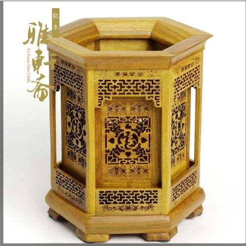 Solid wood carving hollow pen holder , retro crafts, makeup pen storage pen container(A001)