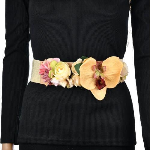Fashion Women Elastic Wide Corset Belt For Women Glass Crystal Ceinture Ladies Thin Flower inlaid Belt Waist Girdle BW05