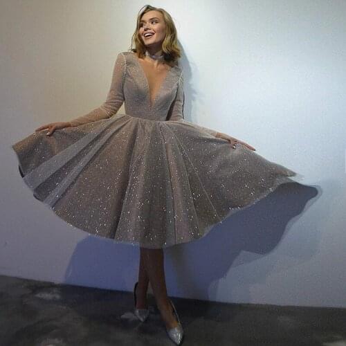 Eye Catching Arabic Evening Dress A Line Long Sleeve Sequins Prom Dresses 2021A-Line коктейльные платья Cocktail