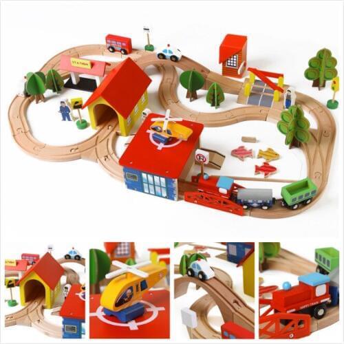 Educational toys, toys, small train, assembled wooden rail transit children building blocks toys