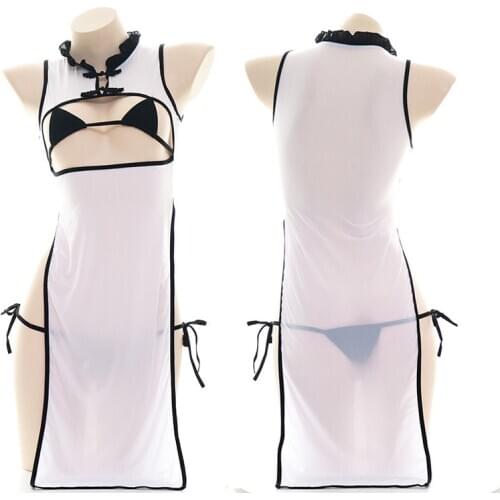 Sexy Schoolgirl Micro Bikini Mini Open Bra Cheongsam Dress for Women Girls Erotic Cosplay Lingerie Sexual Clothes Slutty Dresses